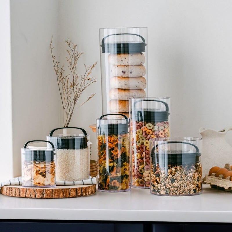 Prepara Evak Fresh Saver, Medium-Tall Airless Canister with Black handle, 2.3 Quart, Clear - Image 2